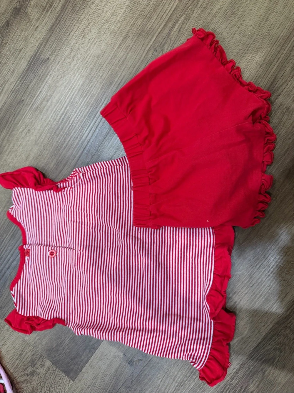 Disney Girls Red Striped Top & Ruffle Shorts Matching Set